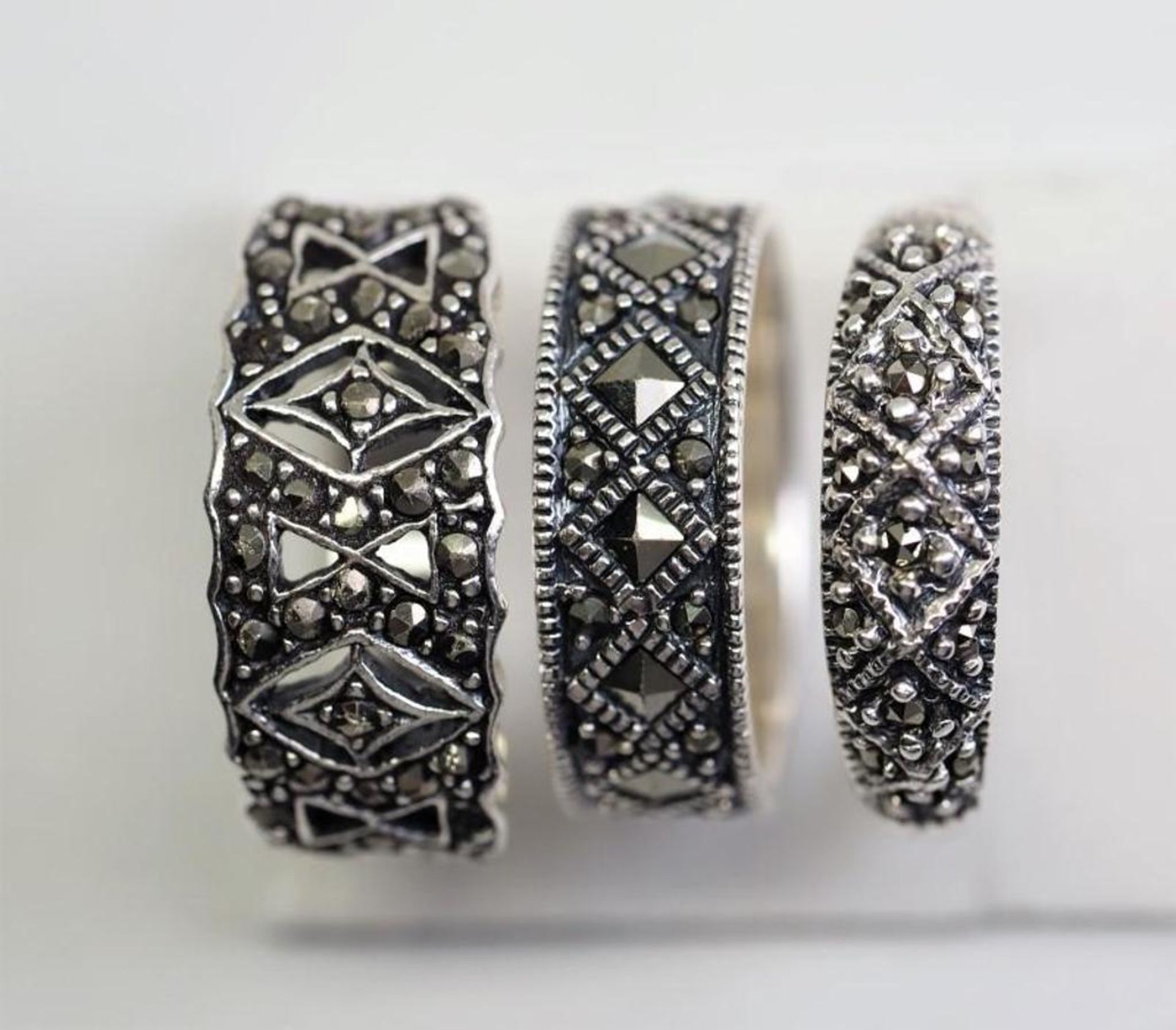 3 Sterling Silver Marcasite Rings, Retail $250