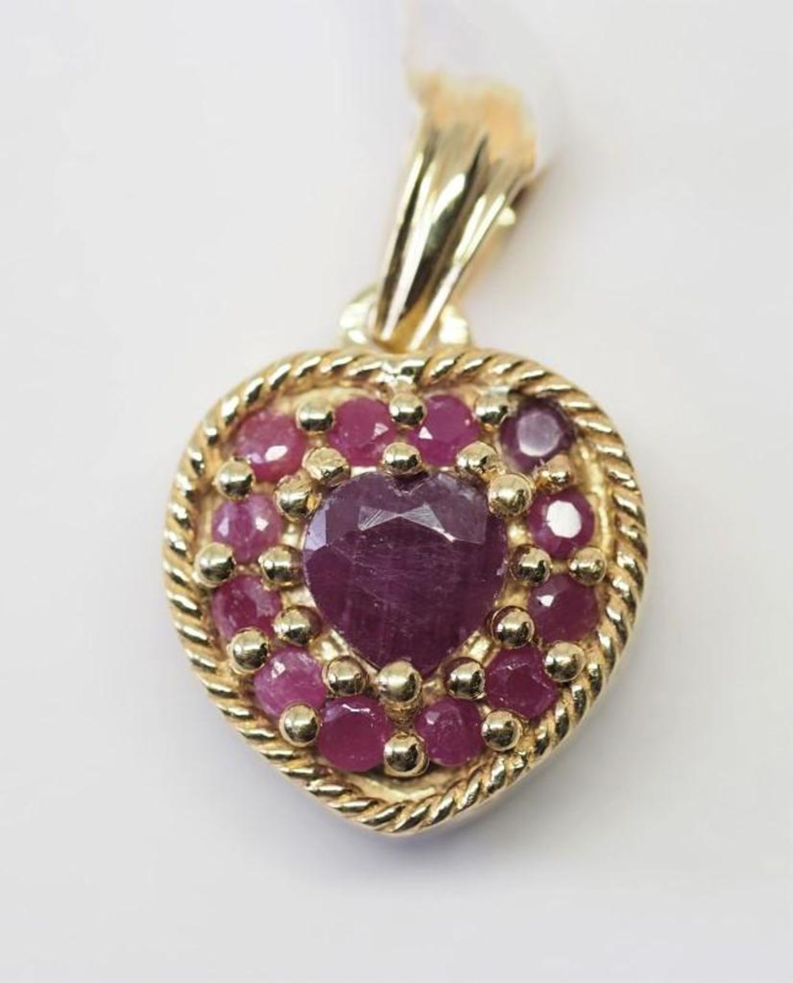 Sterling Silver Yellow Gold Plated Ruby & Sapphire (Total 1.9 Ct) Reversible Heart shape Pendent, In