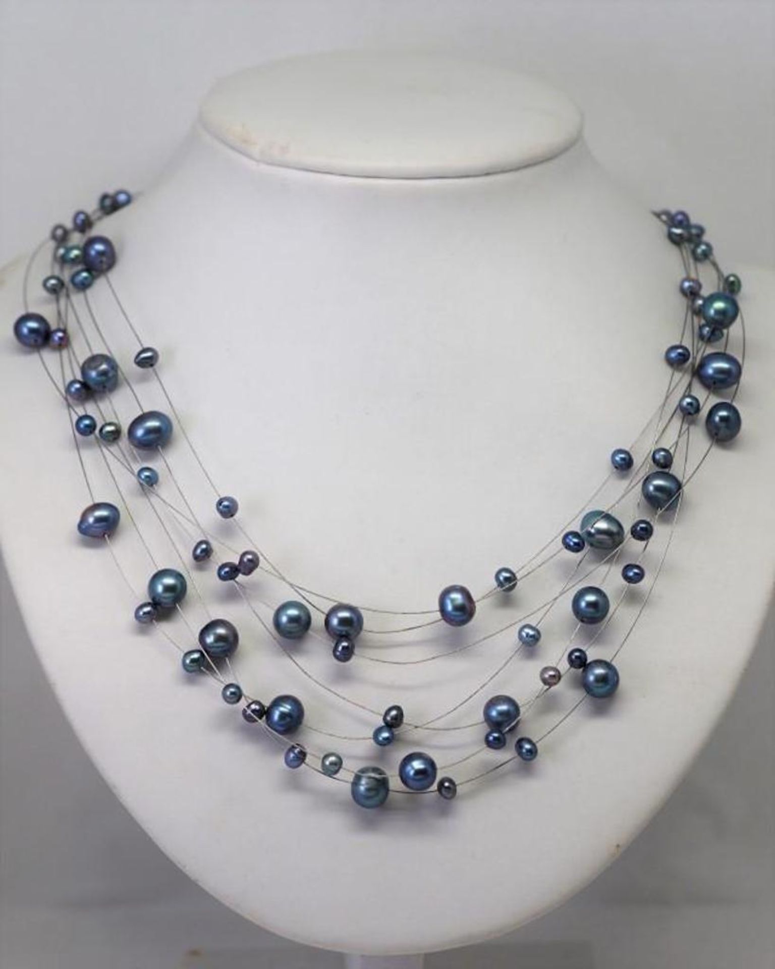 Sterling Silver Pearl Necklace With Dark Green-Gray-Blue Pearls, Retail $200 - Image 2 of 3