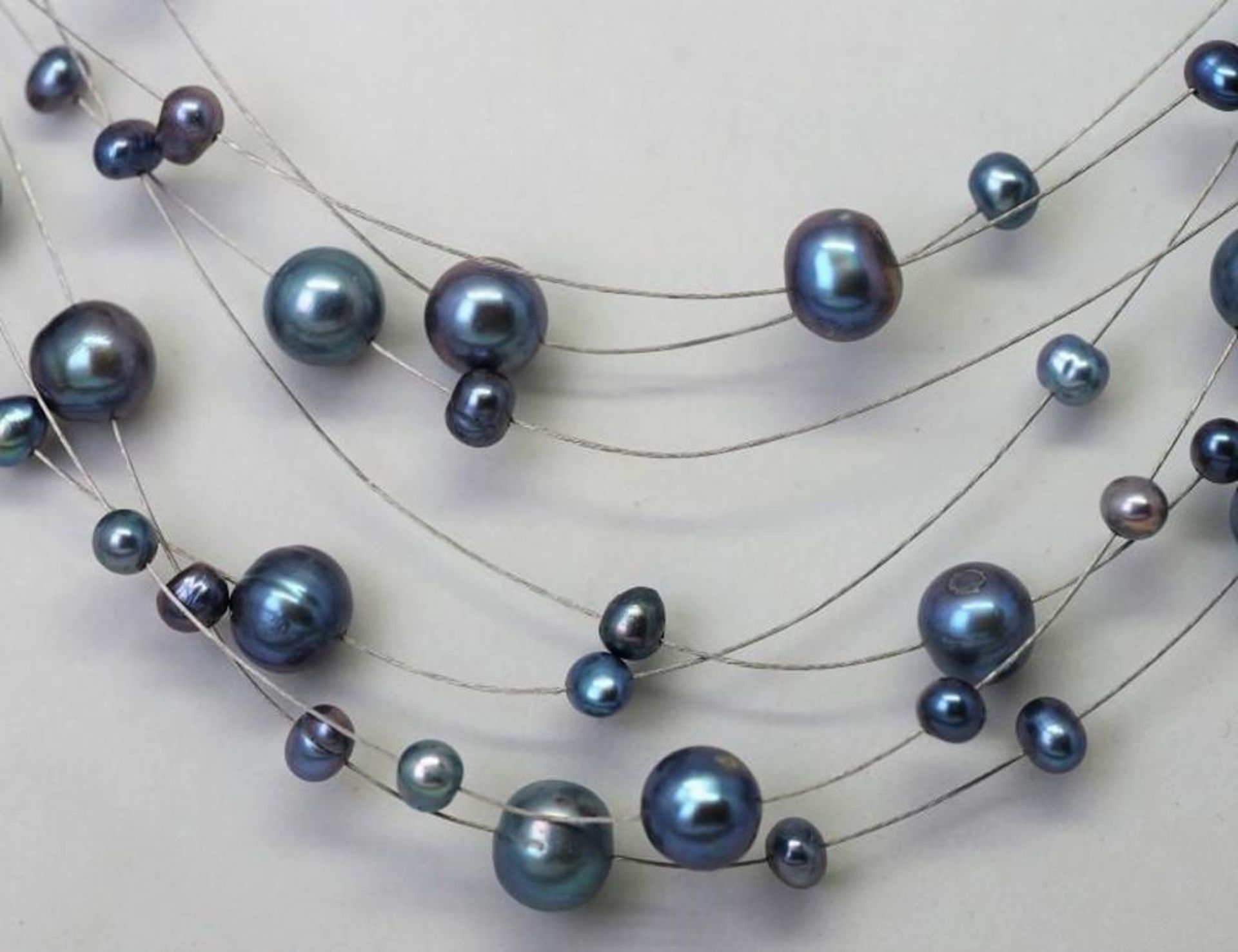 Sterling Silver Pearl Necklace With Dark Green-Gray-Blue Pearls, Retail $200