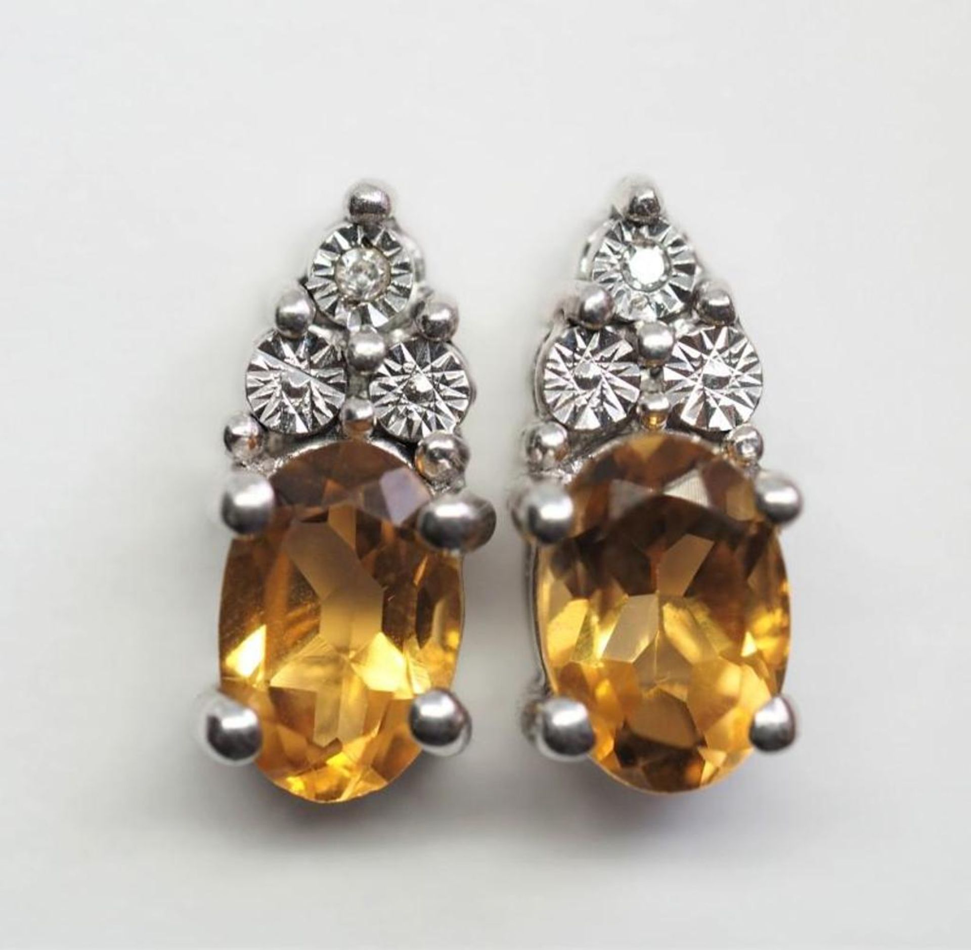 Sterling Silver Citrine Diamond Earrings, Retail $300