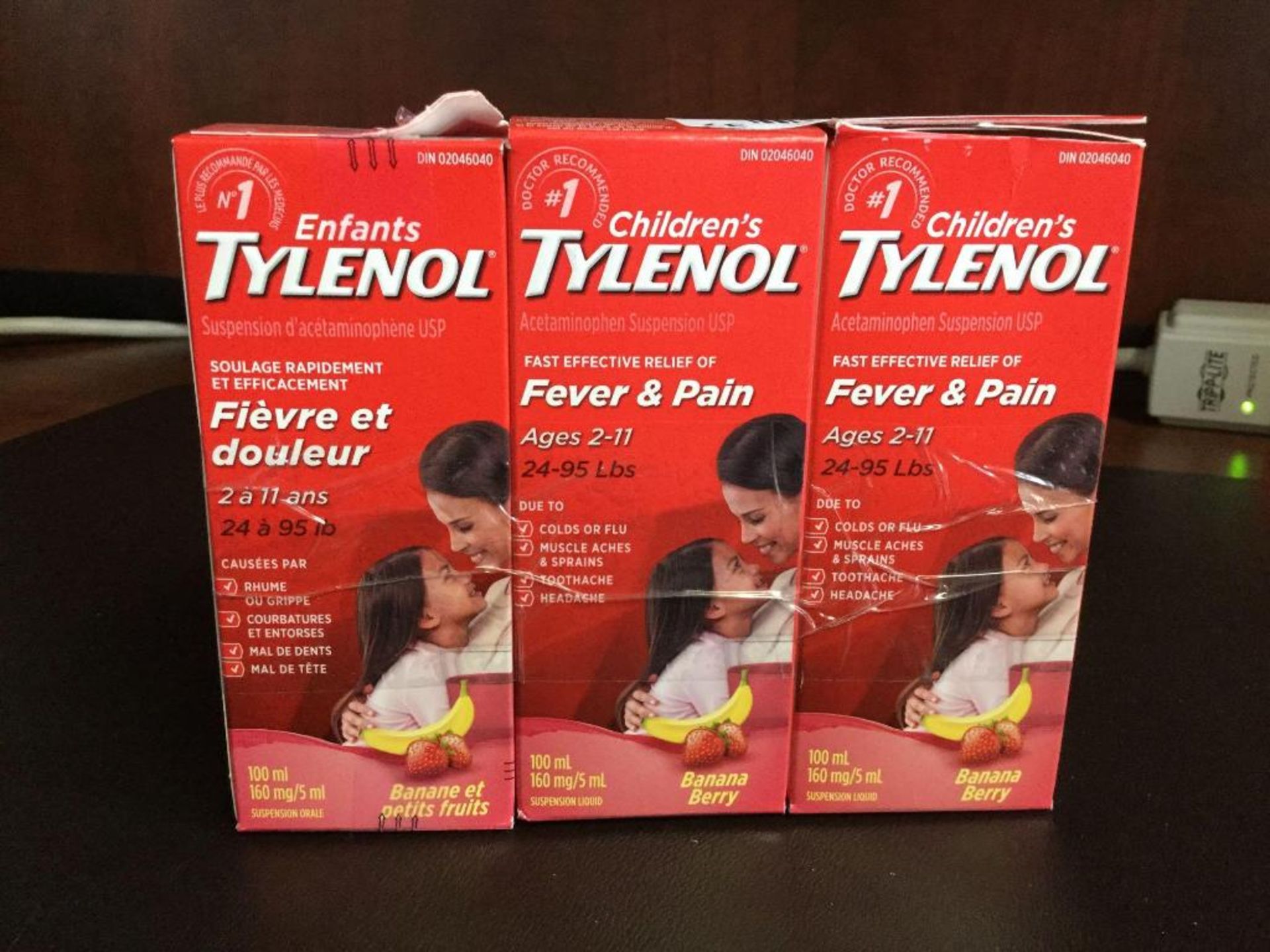 Lot of 3 x100 mL Children's Tylenol Fever and Pain -Banana Berry