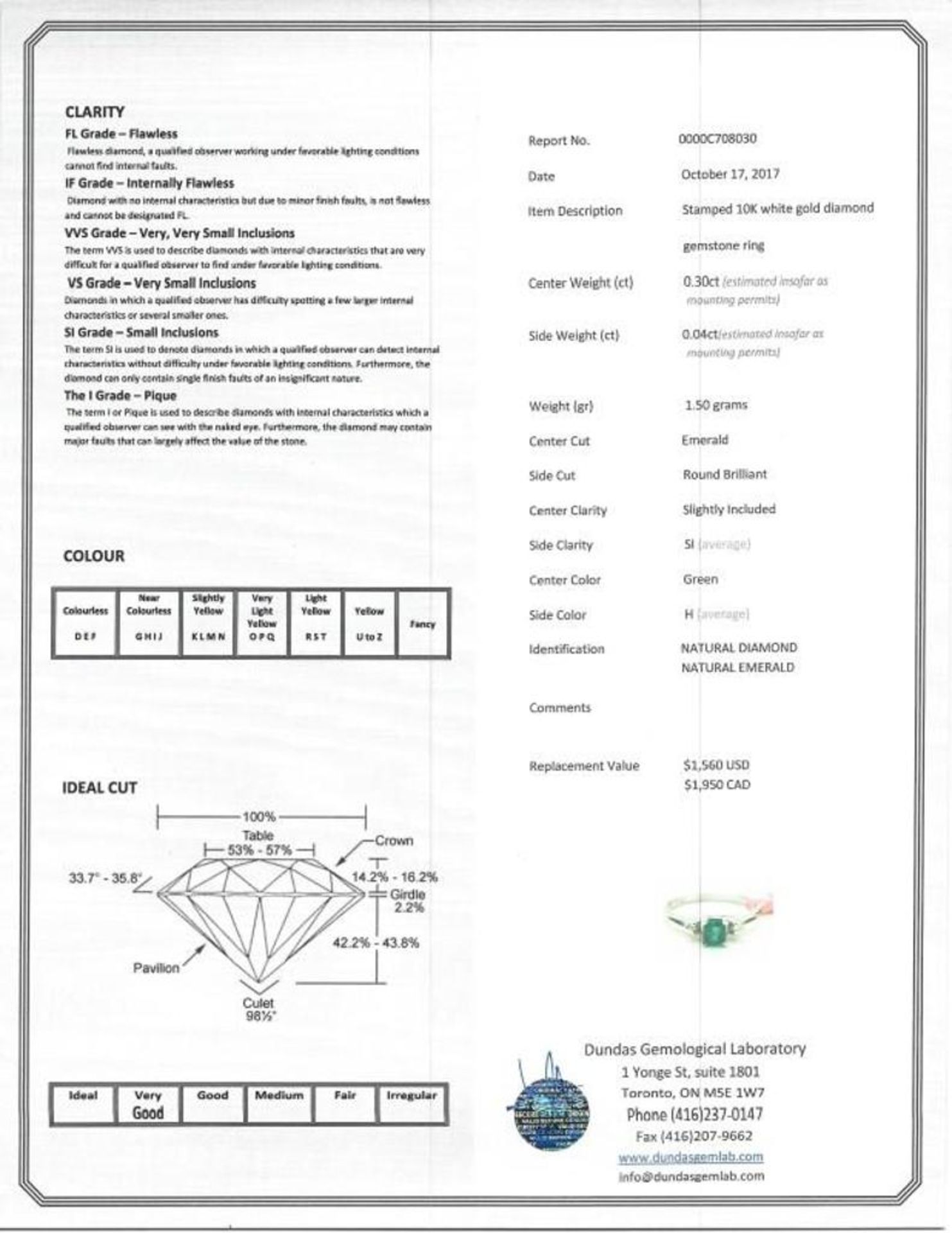 10K White Gold Emerald (0.30ct) and Diamond Ring, Insurance Value $1950 - Image 4 of 4