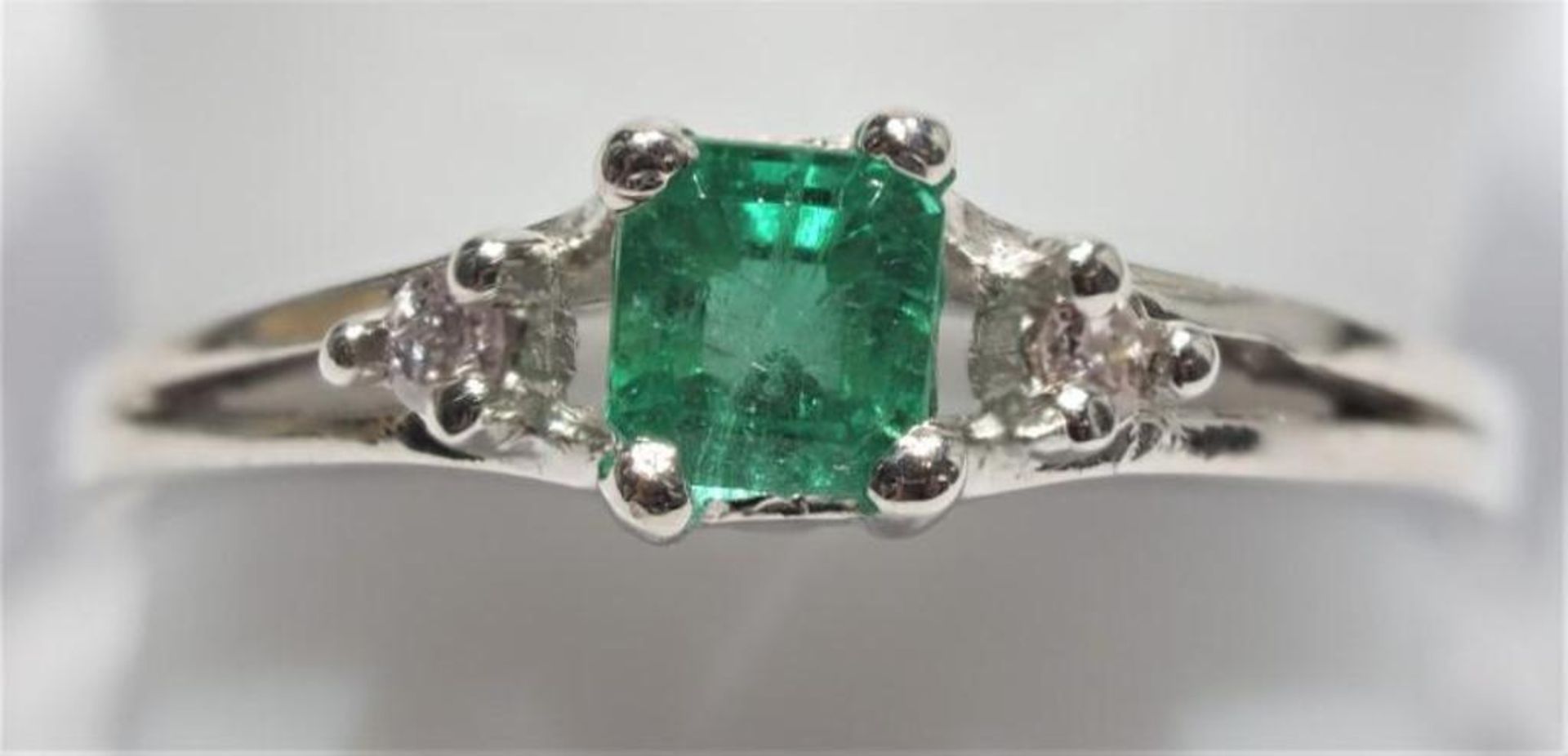 10K White Gold Emerald (0.30ct) and Diamond Ring, Insurance Value $1950