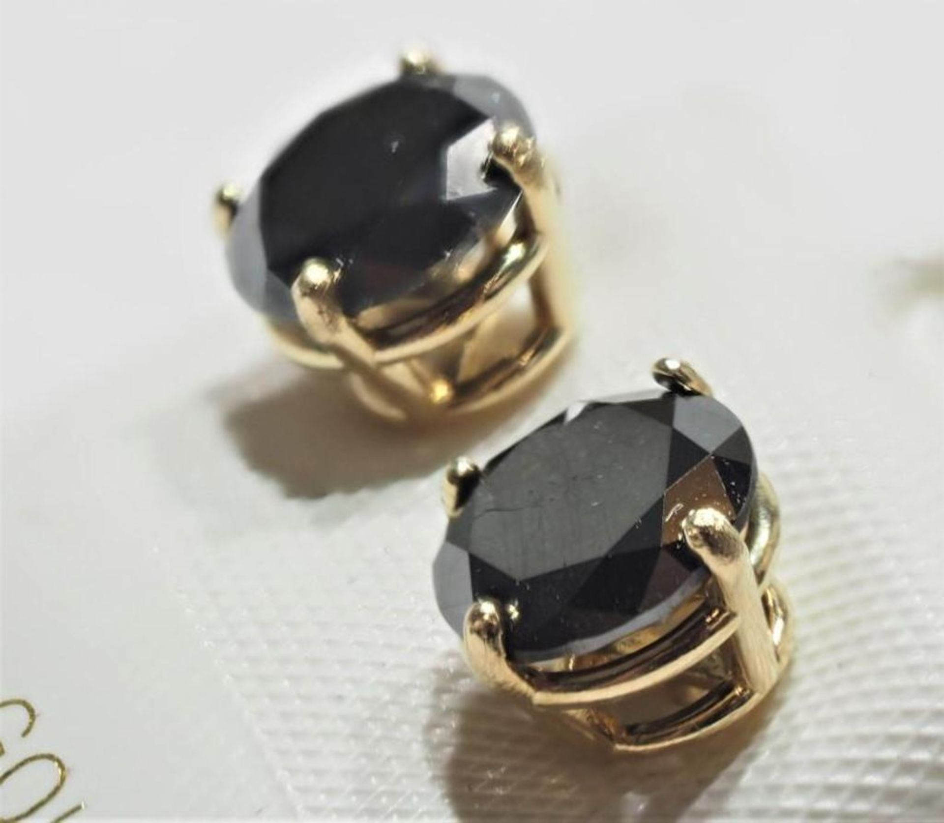 14K Yellow Gold Large Black Diamond (2.65ct) Stud Earrings (Made in Canada). Insurance Value $1600 - Image 2 of 3