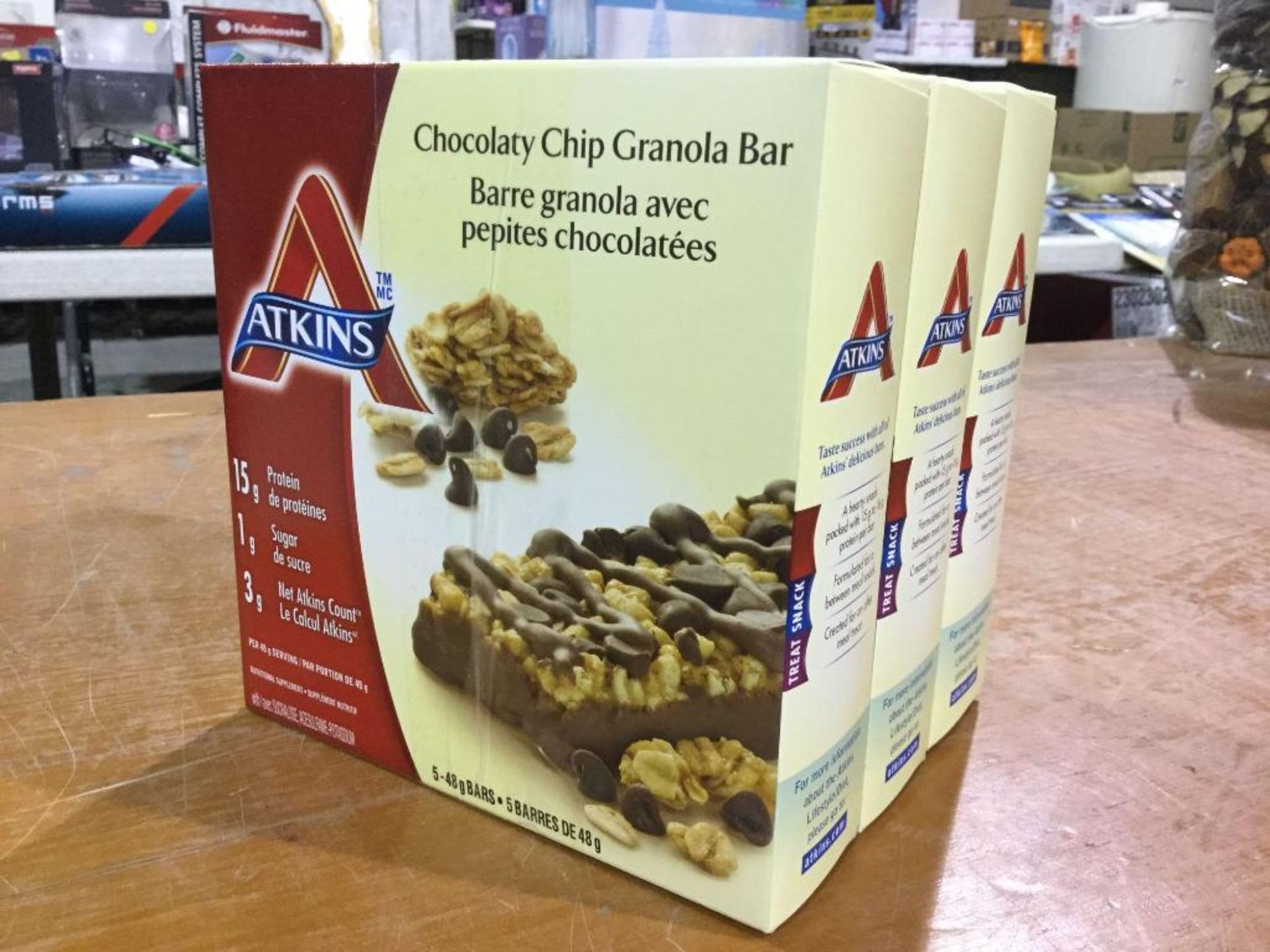 Lot of 3 x 5-48g Bars Atkins - Chocolate Chip Granola