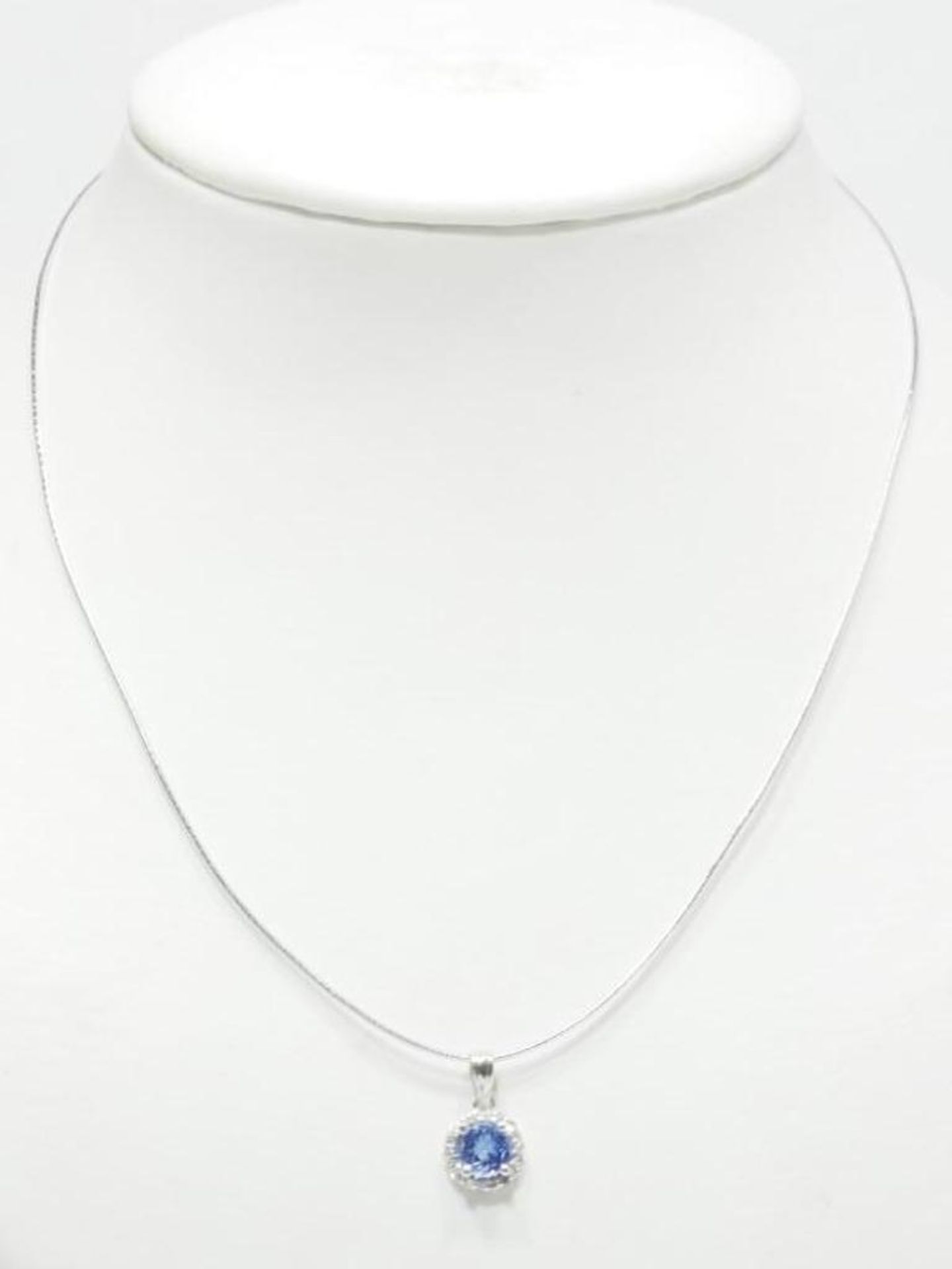 14K White Gold Tanzanite(0.80ct) Diamond(0.18ct) Necklace with Japanese Steel Cord. Insurance Value - Image 2 of 3