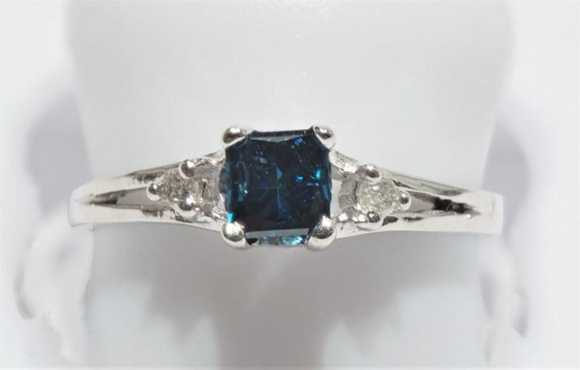 14K White Gold Blue Diamond (0.50ct) and White Diamond Ring. Insurance Value $3200