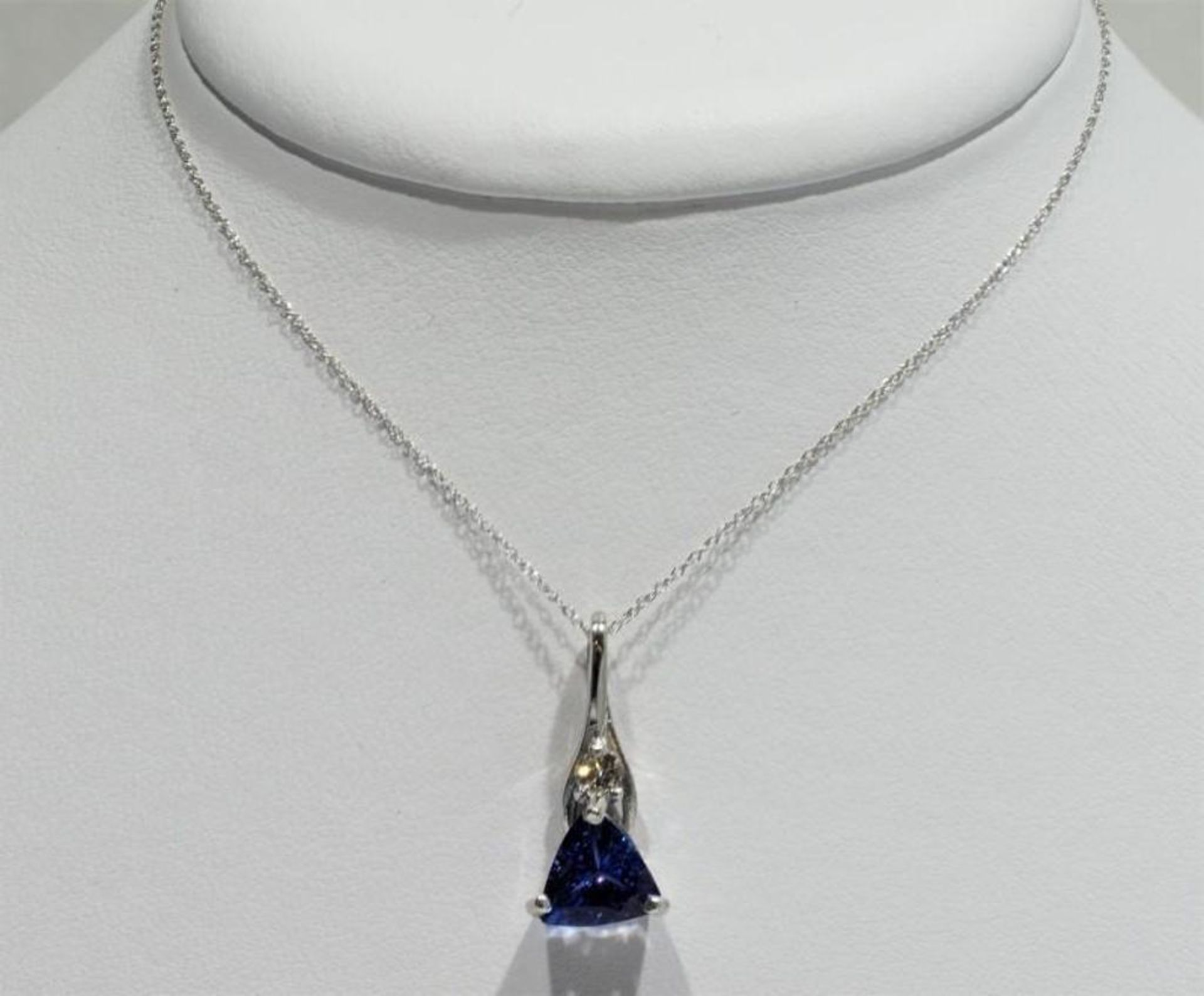 14K White Gold Tanzanite (1.80ct) and Diamond (0.11ct) Drop Pendant Necklace. Insurance Value $3219 - Image 2 of 2