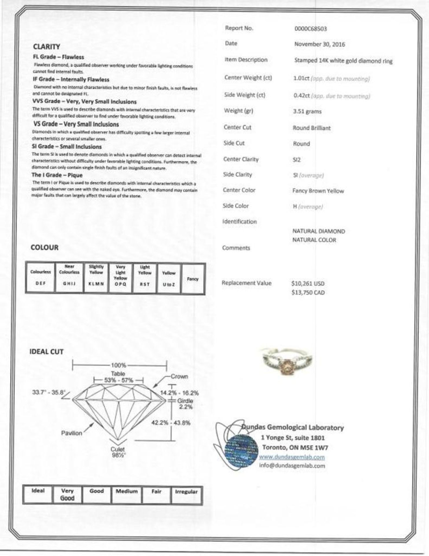 14K White Gold Diamond (1.01ct) with 38 accompanying Diamonds (0.42ct) Ring. Insurance Value $13750 - Image 4 of 4