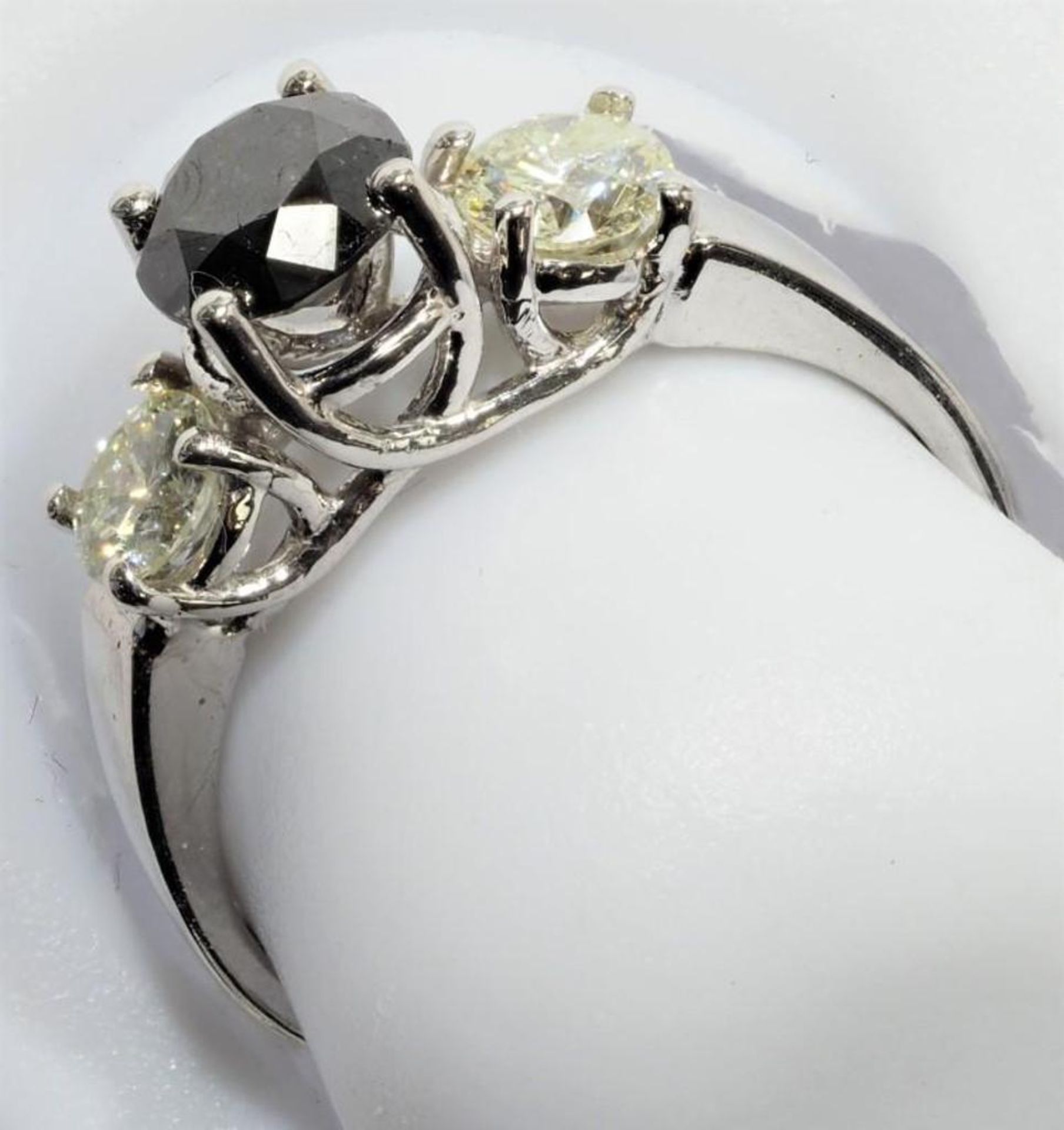 14K White Gold Black Diamond (1.04ct) with two White Diamonds (0.50ct) Ring. Insurance Value $6660 - Image 2 of 4