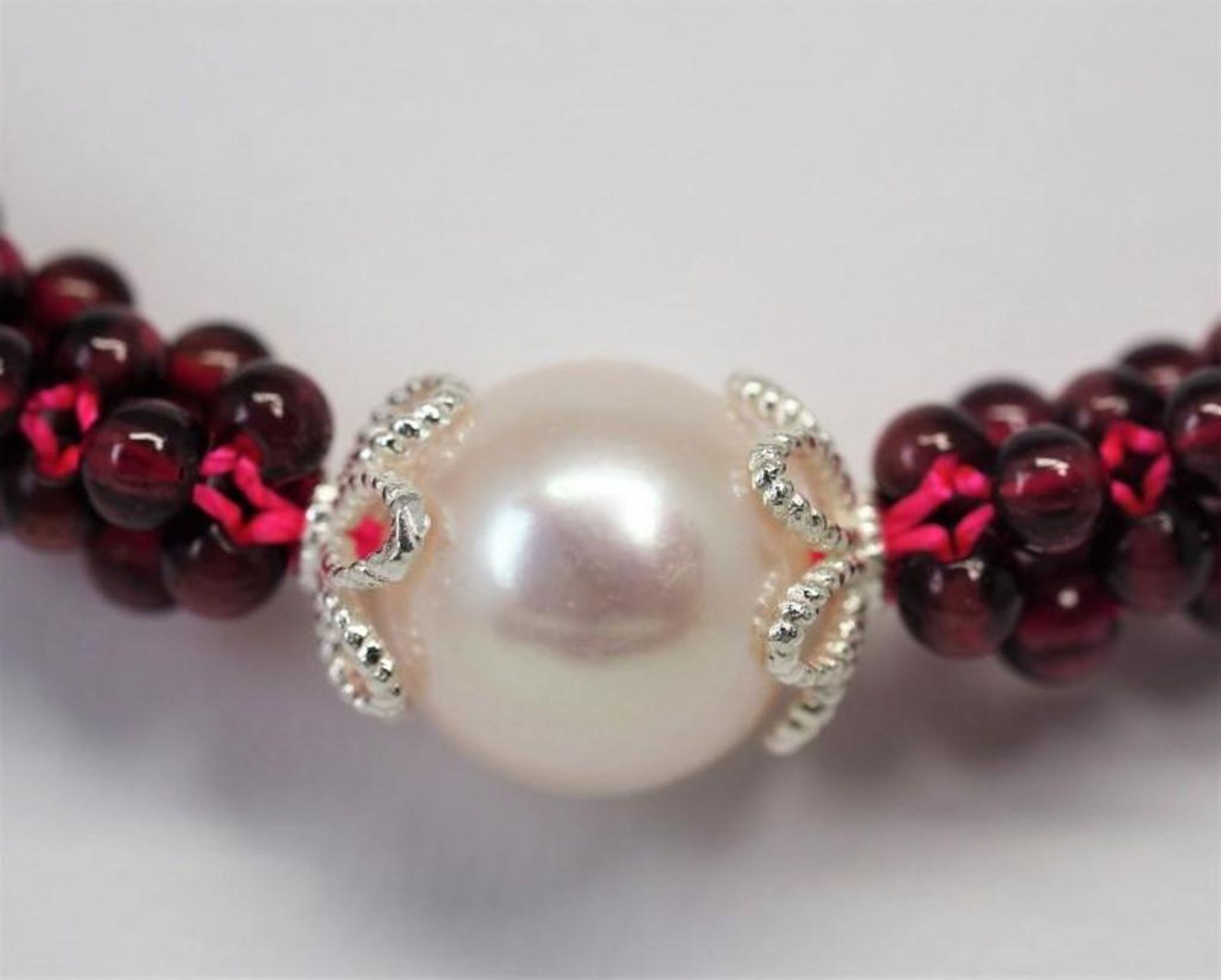 Sterling Silver Garnet Gemstone & Pearl Necklace (January Birthstone), Insurance Value $900