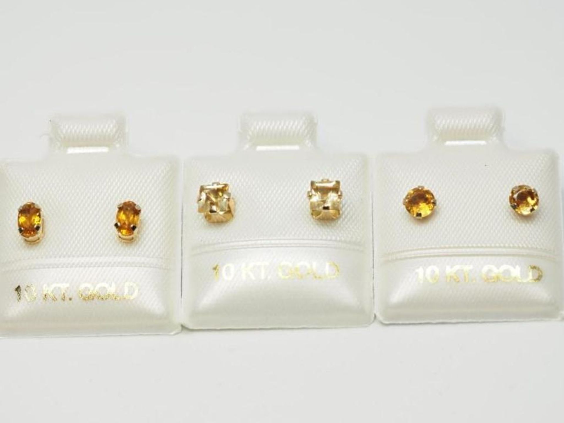 Lot Of 3 10K Gold Citrine Stud Earrings (Novembeer Birthstone), Retail $250