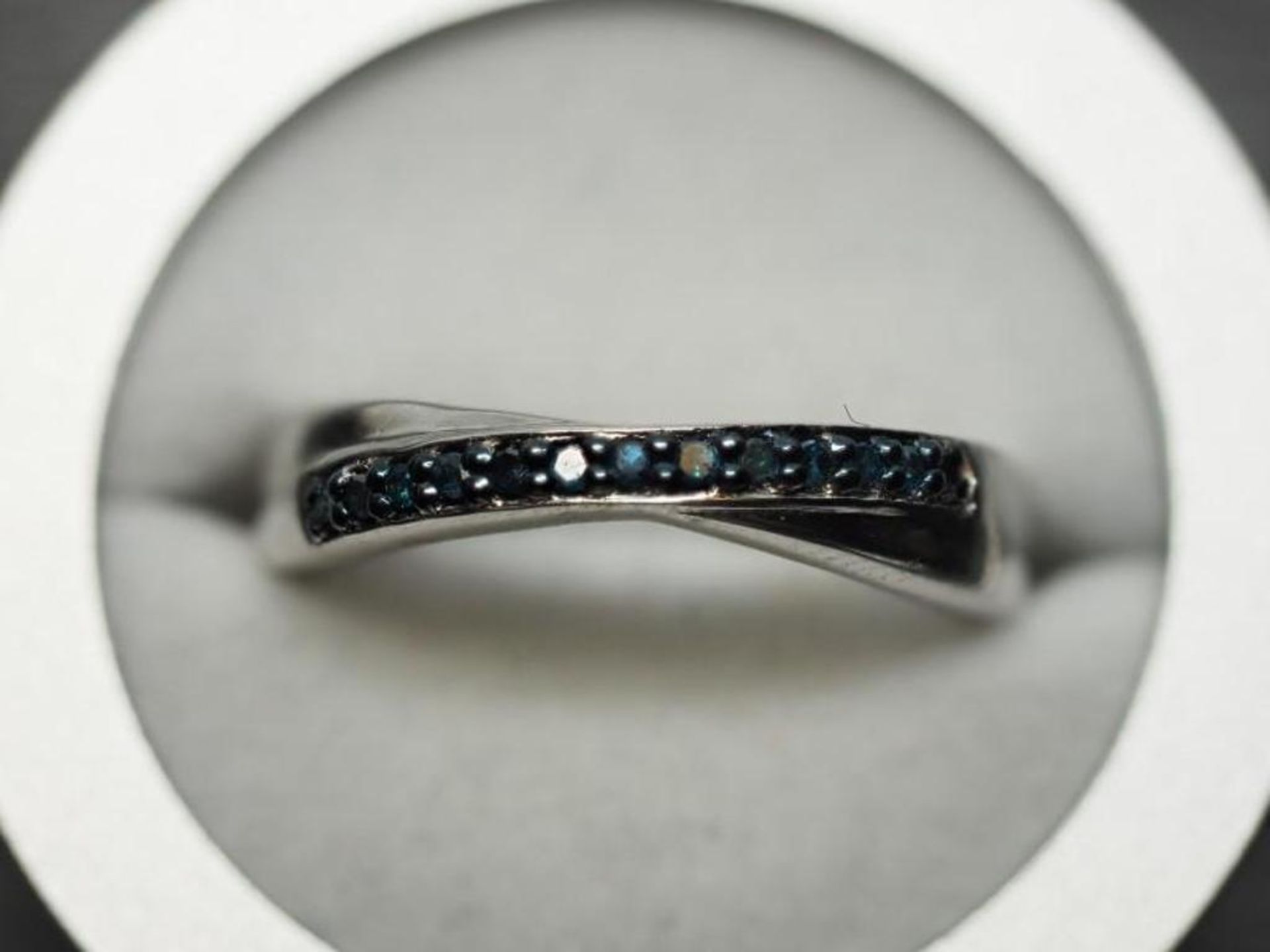 Sterling Silver Rhodium Plated 13 Blue Diamond Ring Retail $500