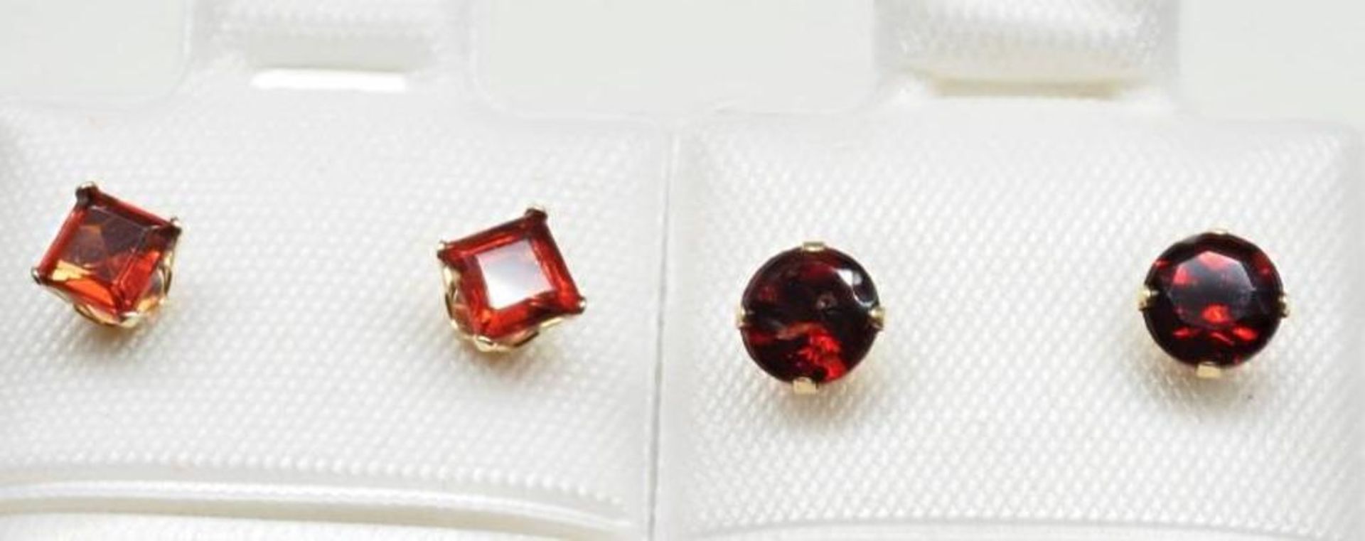 2 Paires of 10KT Garnet Round and Princess Cut Stud Earrings Retail $200