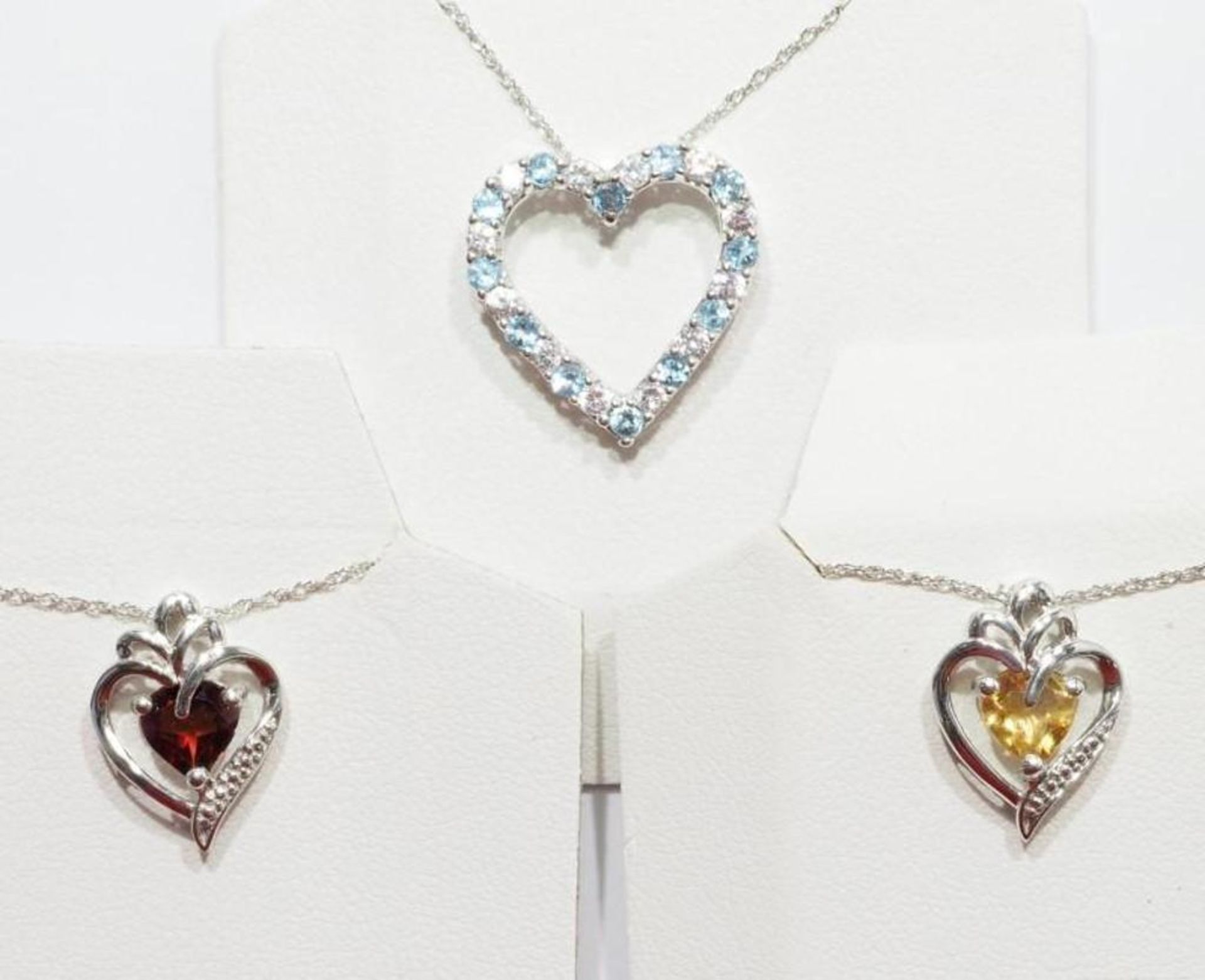 3 Sterling Silver Garnet, Citrine and Topaz Heart Shaped Necklaces birthstones Retail $400