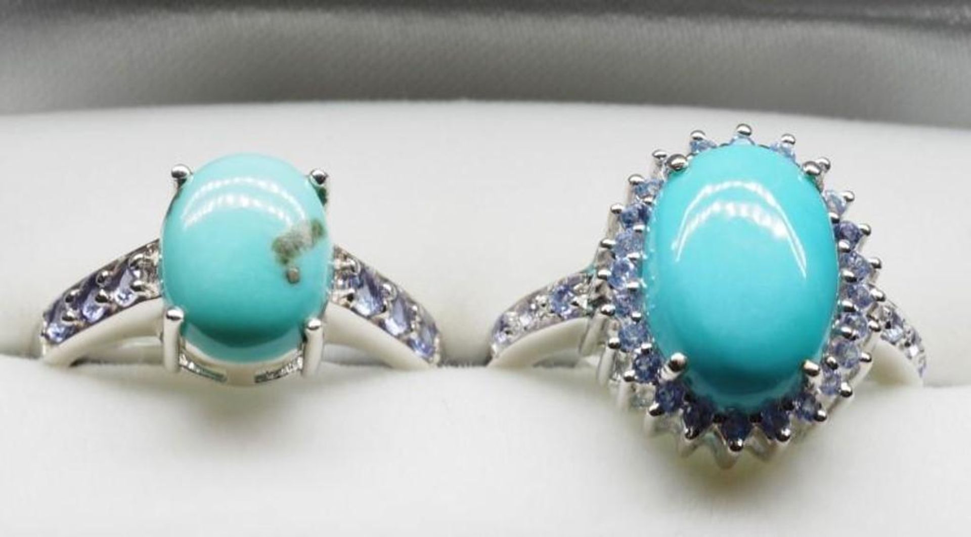 2 Sterling Silver Reconstructed Turquoise Tanzanite Rings Retail $350