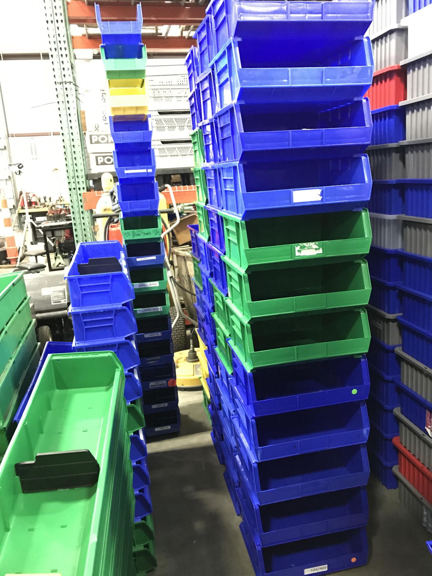 12 PLASTIC STORAGE BINS (APPROX. 16.5" X 15" X 7")