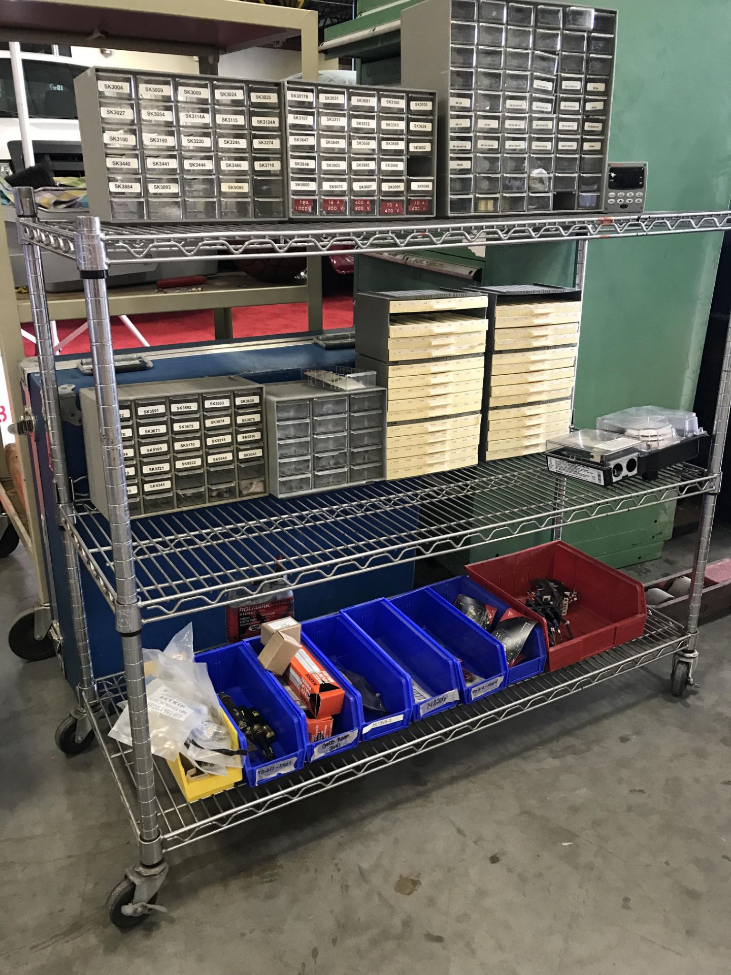 DIODES, PARTS CONTAINERS , MOTOR CONTROLLER AND ROLLING METAL STORAGE CART( ALL CONTENTS INCLUDED)