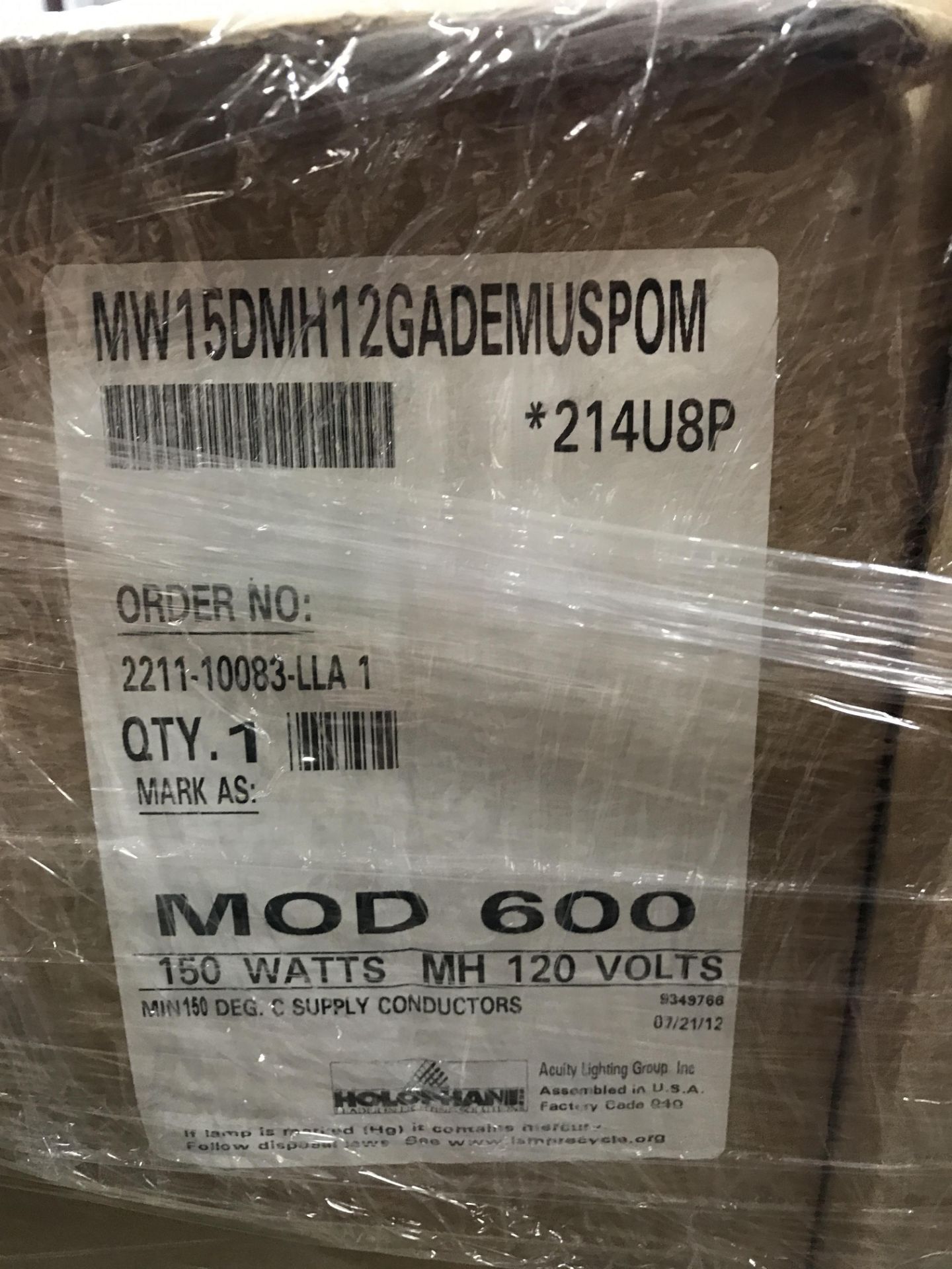 PALLET OF 8 NIB HOLOPHANE LIGHTS, MOD 600 120V, PN MW1SPMH12GADEMUSPOM - Image 9 of 9