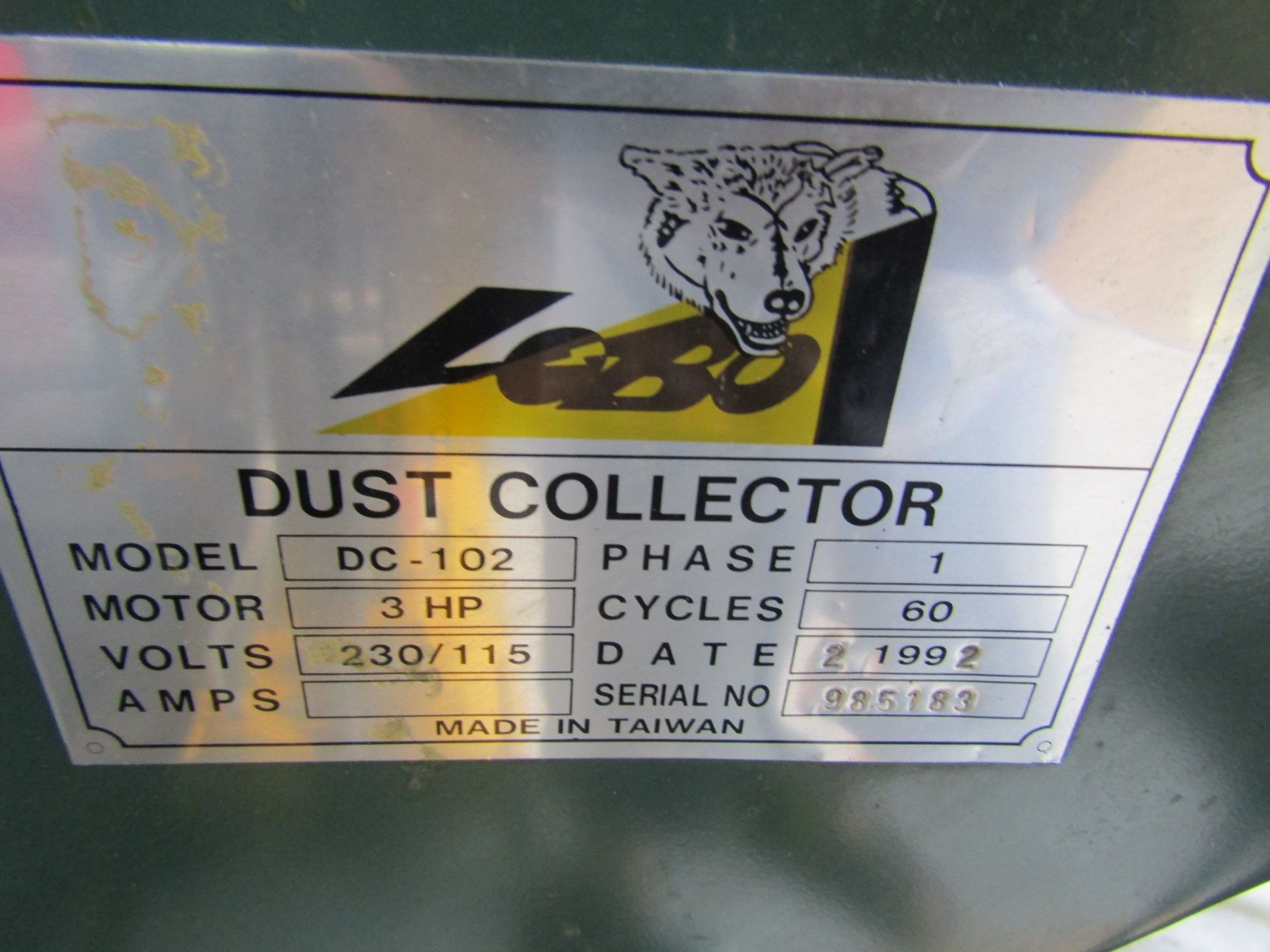 LOBO DC-102 DUST COLLECTOR. 3HP. WORKS GOOD. NEEDS 2 CASTERS - Image 3 of 3