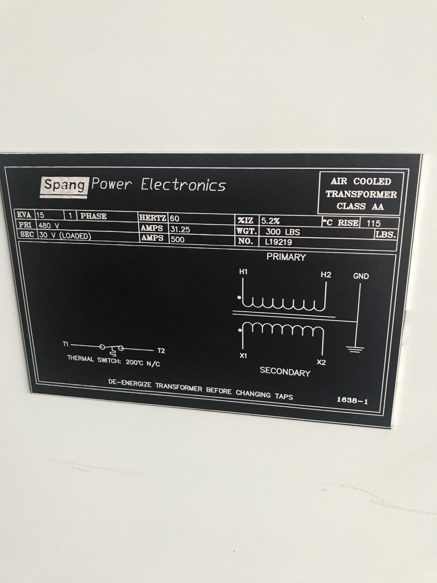 SPANG POWER ELECTRONICS AIR COOLED TRANSFORMER - Image 2 of 3