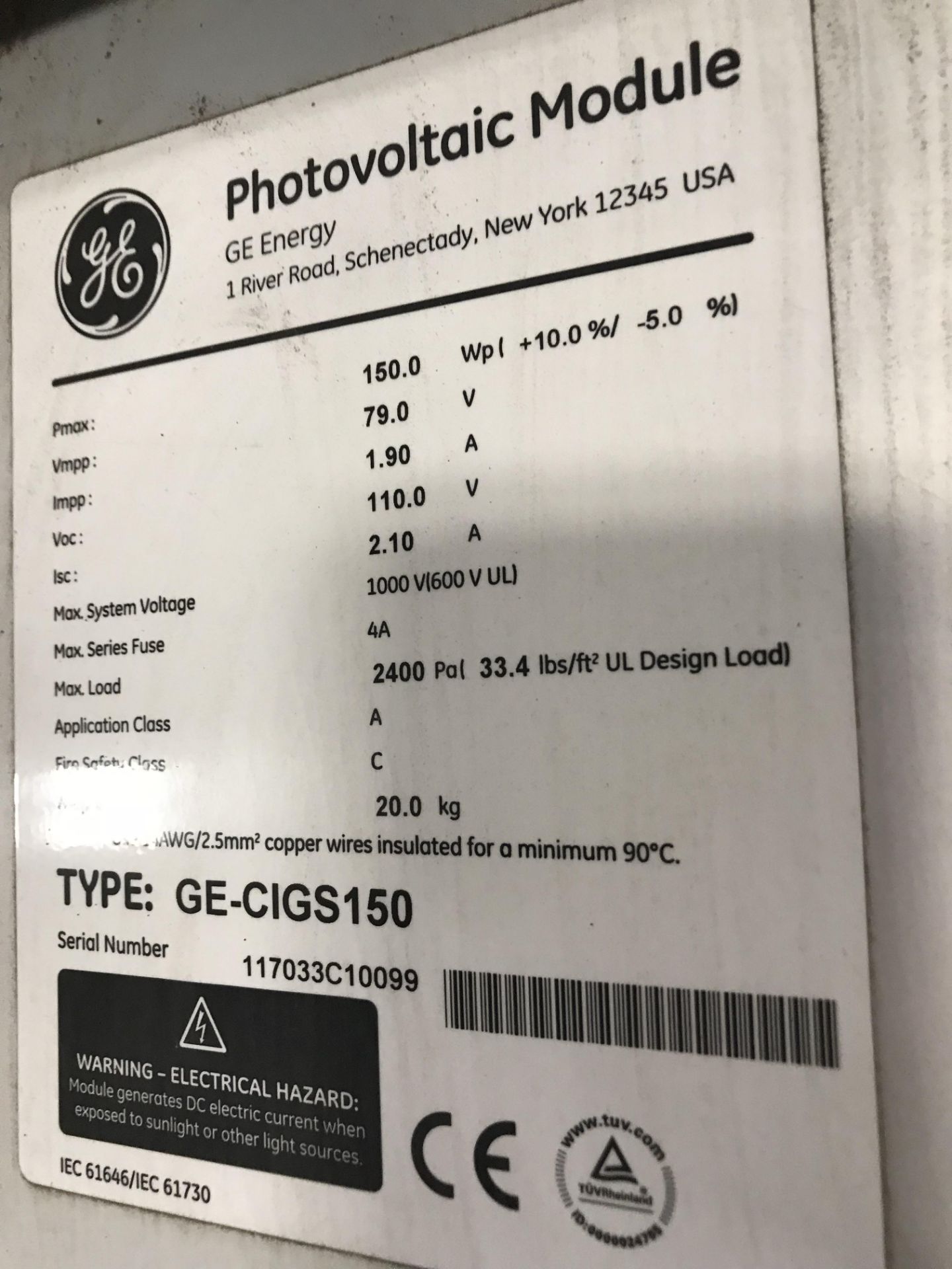 PALLET OF 17 GE SOLAR PANELS MODEL GE-CIGS150 - Image 2 of 2