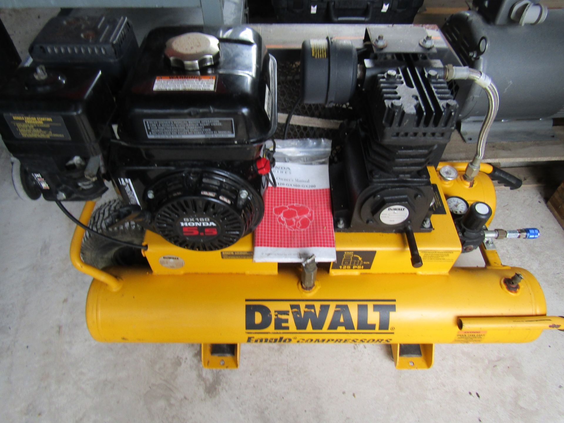 DEWALT D55270 GAS POWERED AIR COMPRESSOR, STARTS AND RUNS AND PUMPS AIR