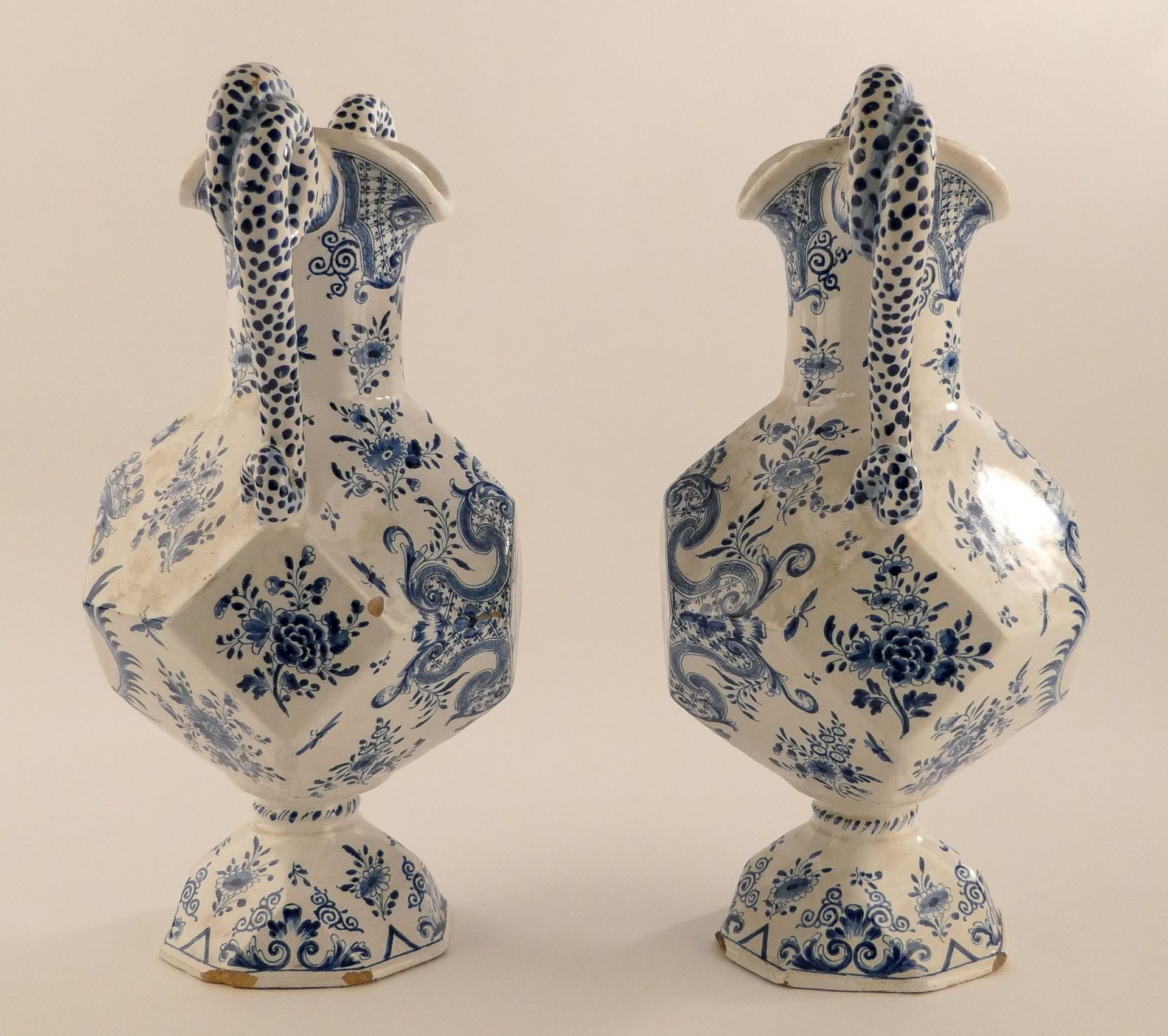 Two ornamental vases, tin glazed and blue decorated earthenware, (Dutch Delftware - marked 'De - Image 2 of 16