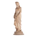 Unsigned, nymph with a fan, alabaster, about 1900, H 51,5 cm