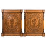 A pair of Historism walnut veneered cabinets with marquetry and bronze mounts, H 95 - W 74,5 - D