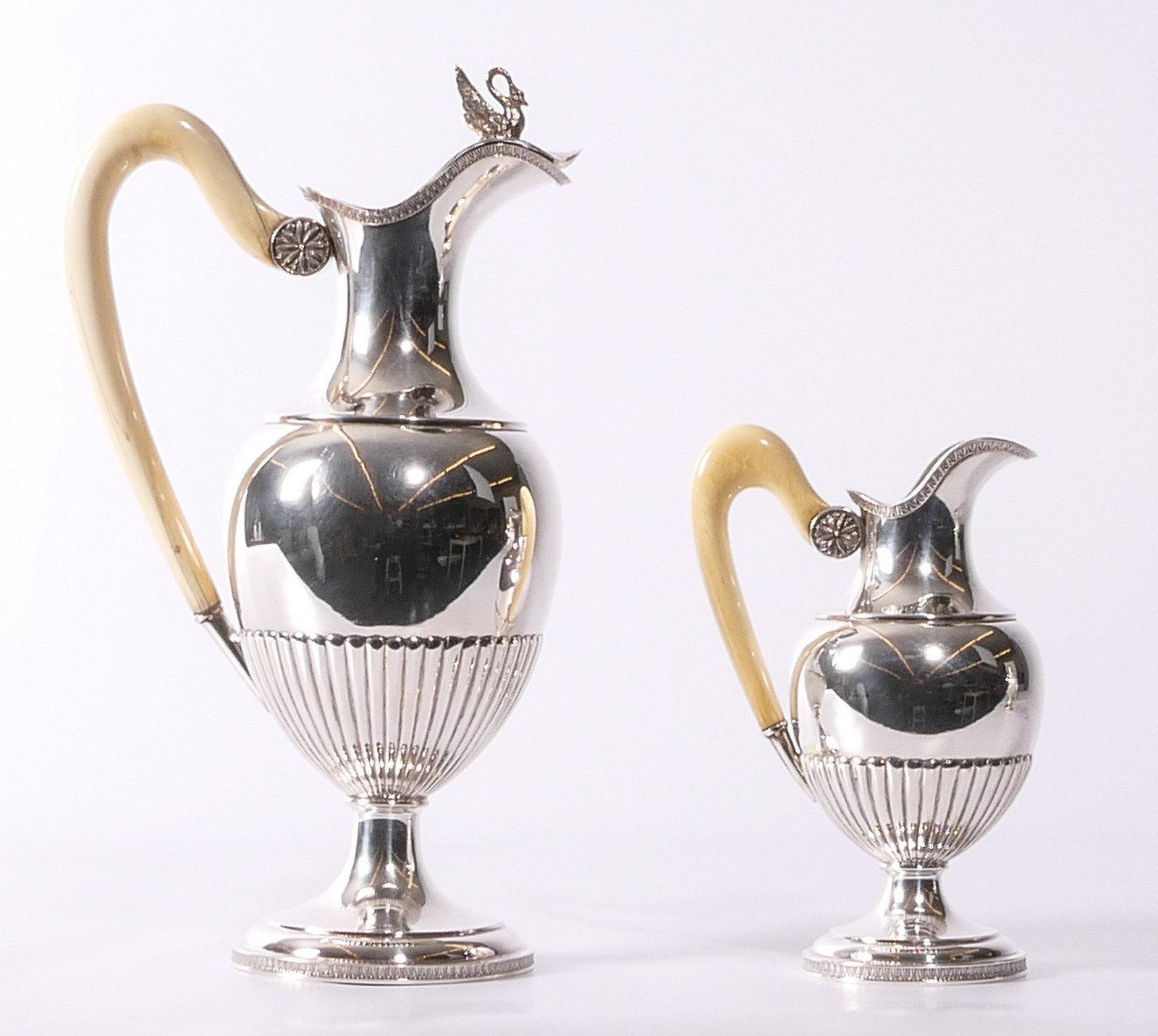 A four-piece silver tea and coffee set with ivory handles, Wolf-Zondervan, 835/000, 1942-1954; added - Image 8 of 19