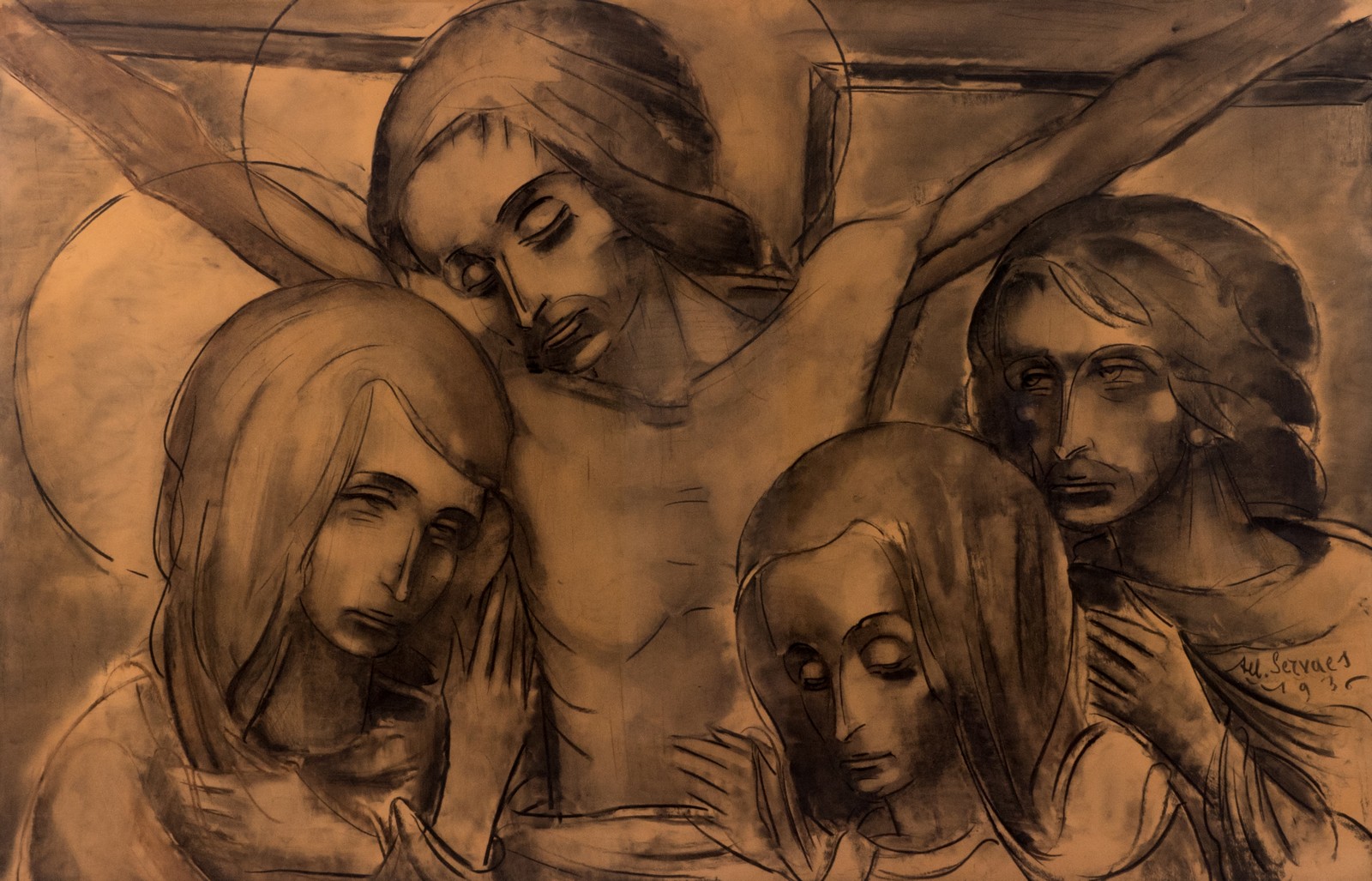 Servaes A., calvary, charcoal drawing on paper, dated 1936, 100 x 156 cm