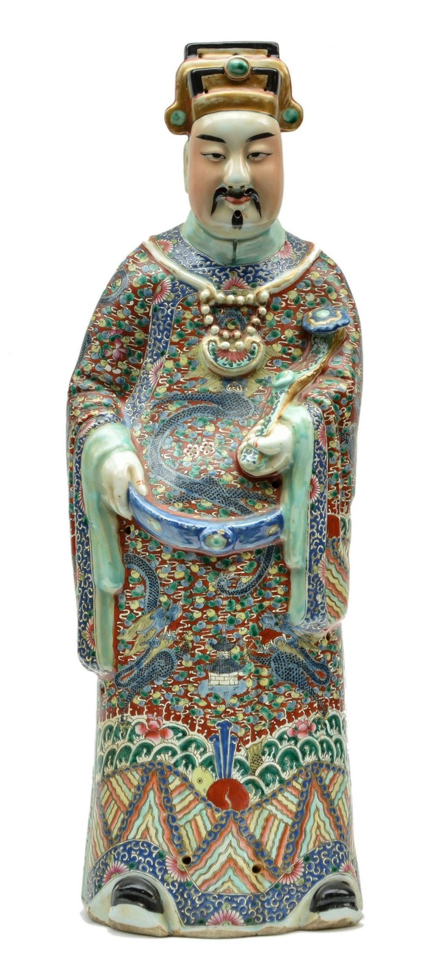 A Chinese polychrome sage, about 1900, marked, H 69 cm (chips)