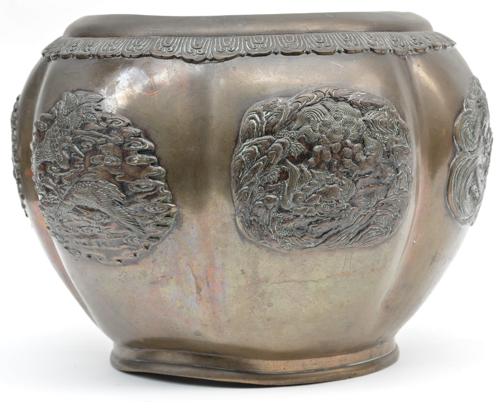 An Oriental brass flowerpot, H 23 - Diameter 32 cm - Image 4 of 7