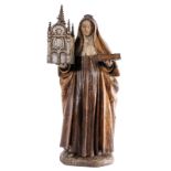 A polychrome decorated limewood Saint Begga, second half of the 17thC, (marked six point star,