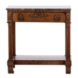 A mahogany veneered console, bronze mounts and grey St.-Anna marble top, Neoclassical and period,