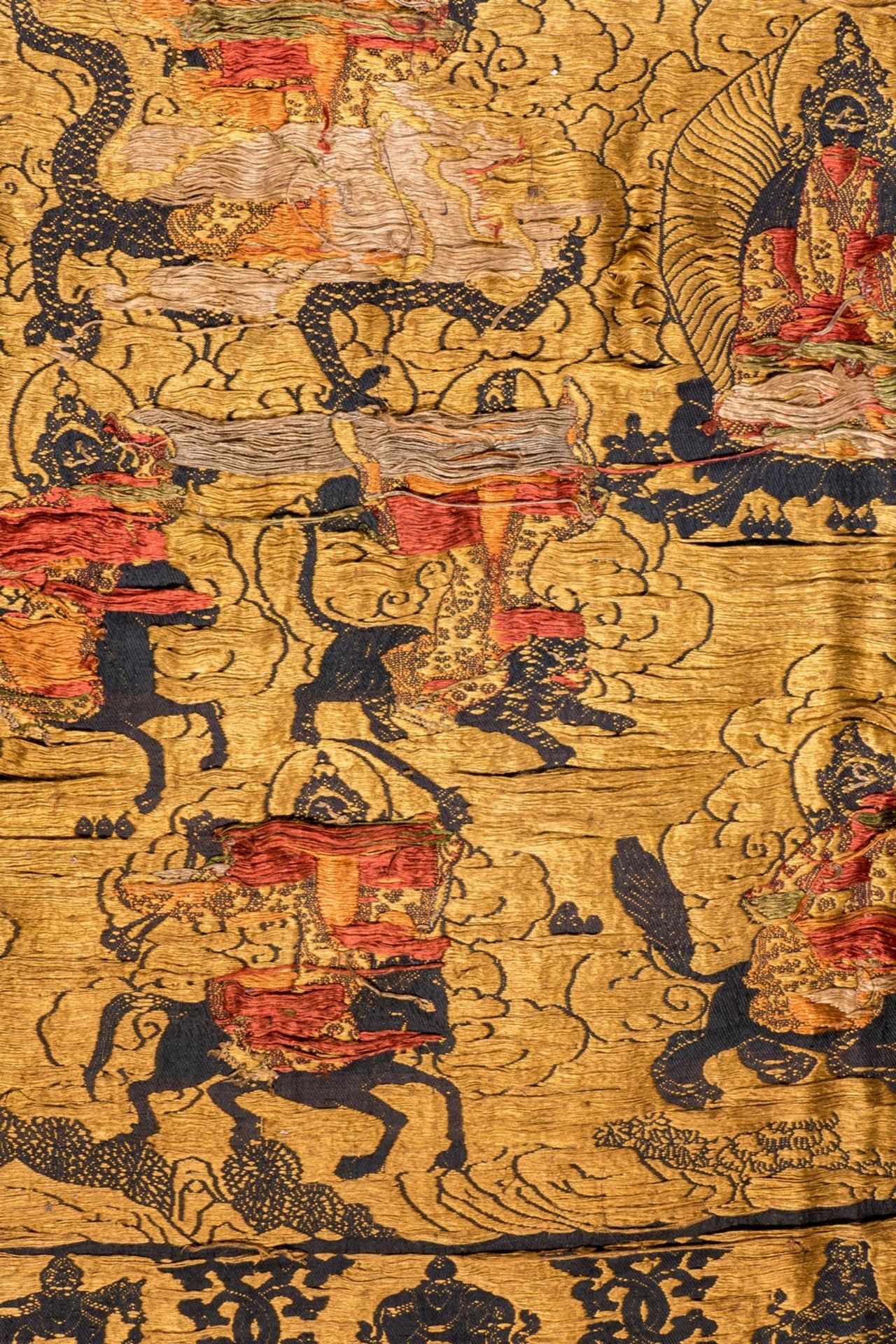 An extraordinary Chinese silk tapestry depicting scenes of a god, dragons and auspicious symbols - Image 9 of 14