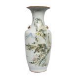 A Chinese polychrome vase, decorated with a mountain landscape, marked, 19thC, H 56 cm