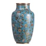 A Chinese cloisonné begonia shaped vase, decorated with birds, butterflies and flower branches,