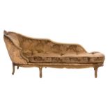 A gilt wood Rococo style chaise longue, W 193 cm