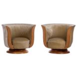 A pair of Art Deco lounge chairs, France, 1930s, Hotel Le Malandre - Modèle déposé, burl wood,