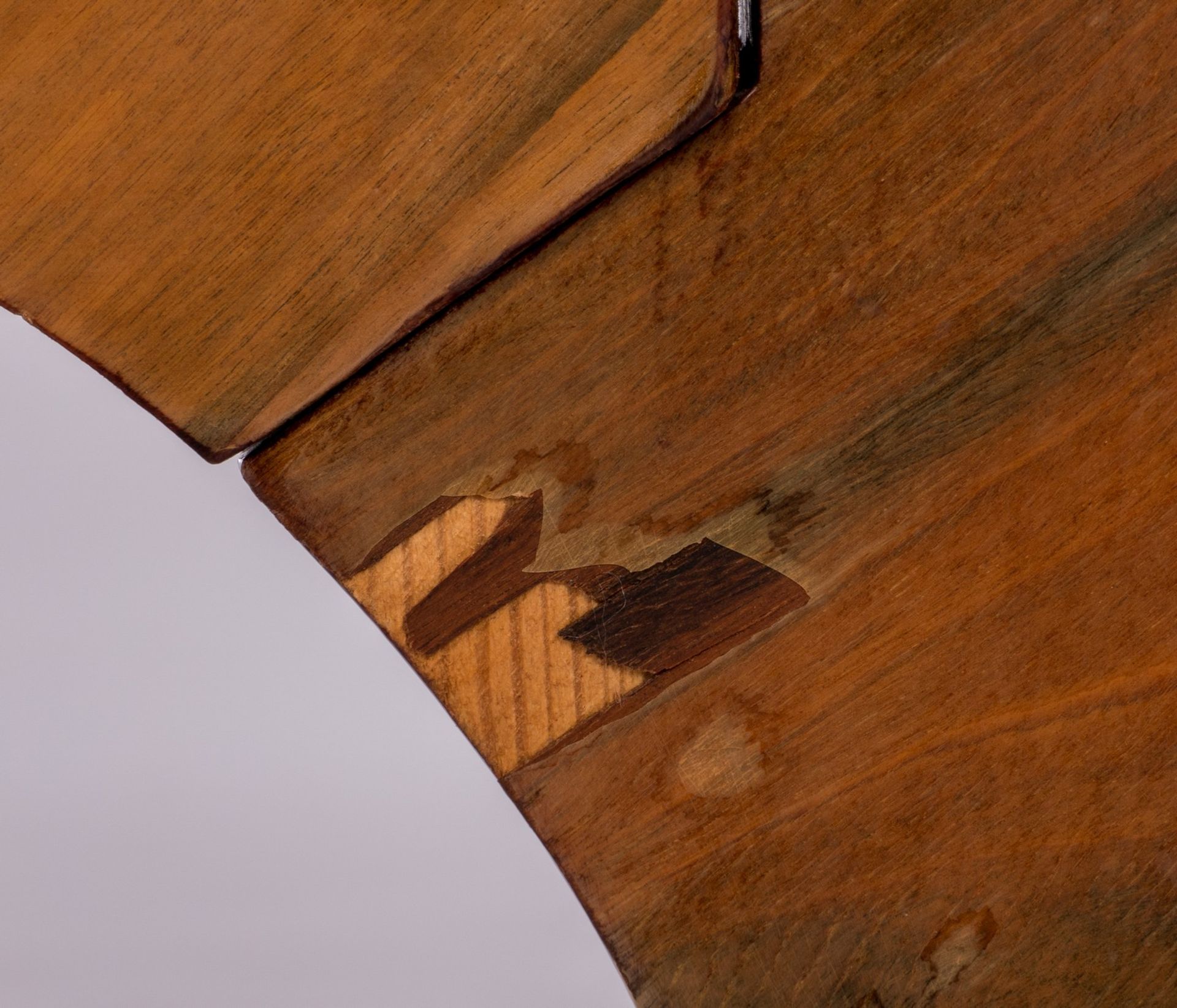 A French Cressent type commode, LXV style, mahogany and marquetry veneered, bronze mounts and marble - Bild 8 aus 11