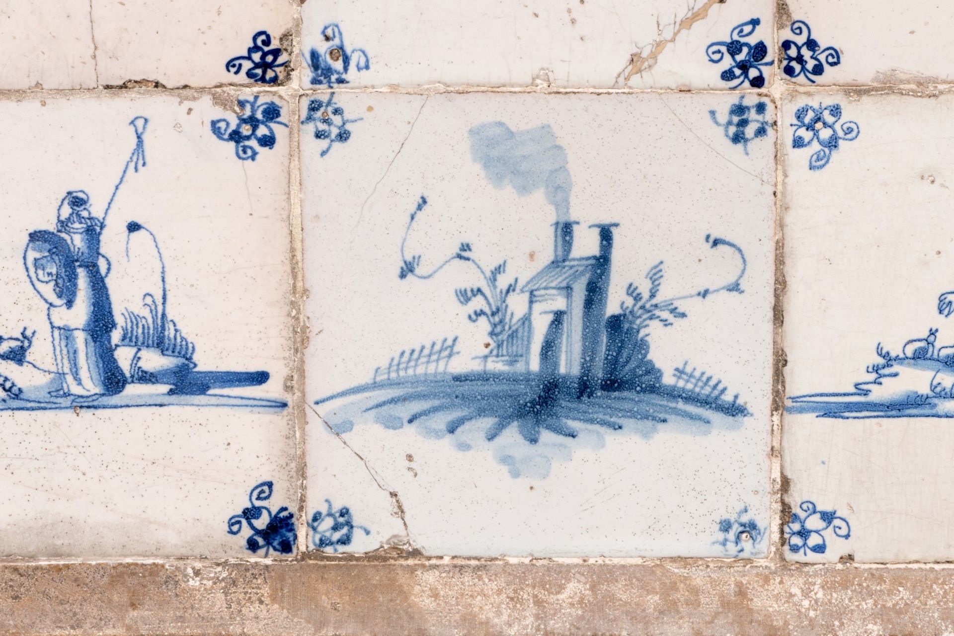 A reconstituted stone wall plaque with integrated14 blue decorated first half of the 18thC Dutch - Image 3 of 4