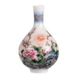 A Chinese famille rose miniature bottle vase, decorated with flower branches, signed, with a