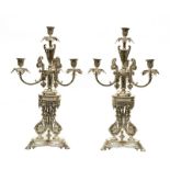A pair of impressive silver plated Historism-girandoles, an engraved owners mark on the foot,