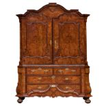 An exceptional walnut veneered Dutch cabinet, third quarter 18thC, H 248 - W 184 - D 69 cm