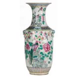 A Chinese famille rose and polychrome vase, decorated with birds, flower branches and antiquities,