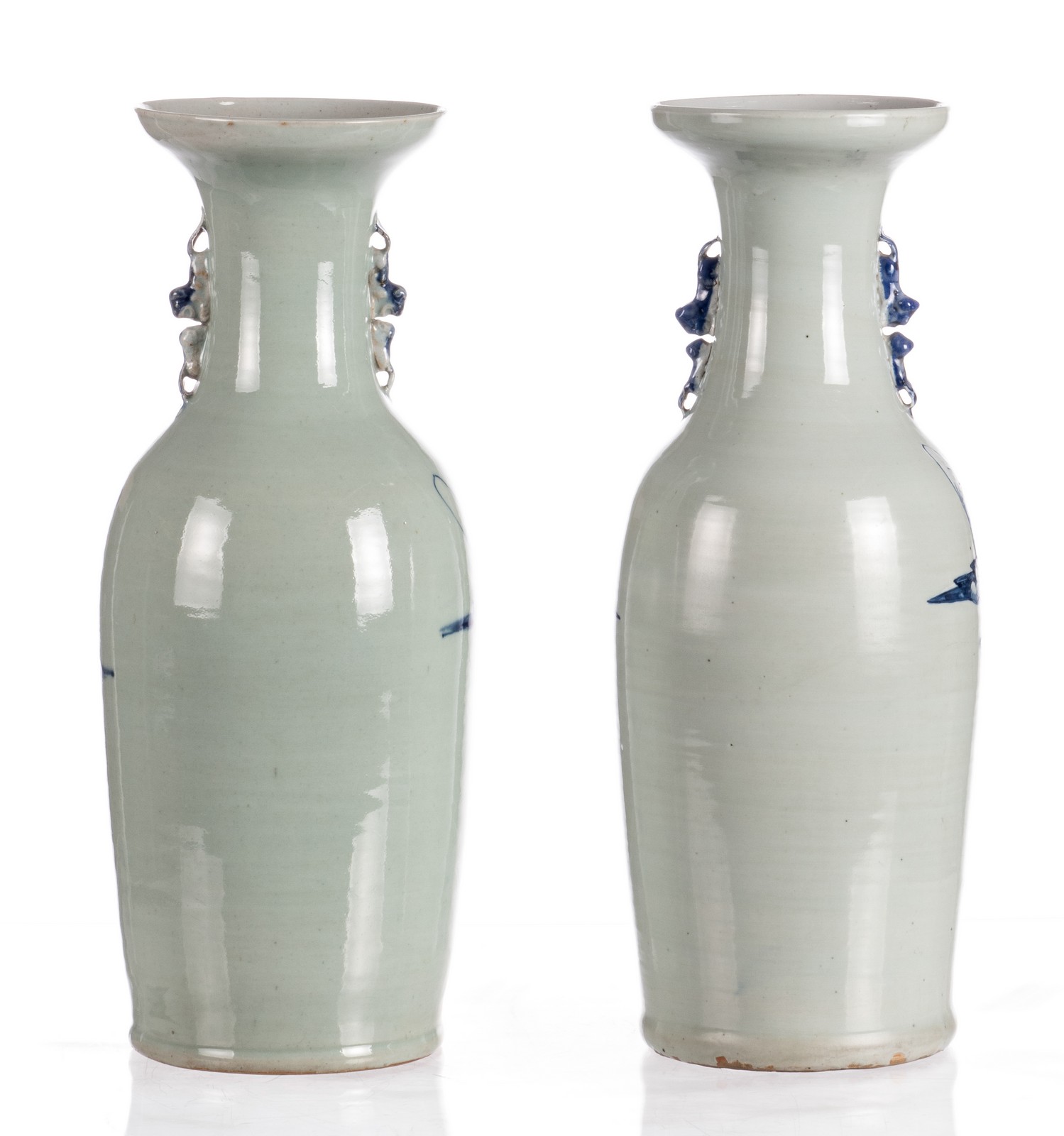 Two Chinese celadon ground blue and white vases, one with literati and one with children playing - Image 3 of 17