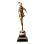 Molins-Balleste E., a dancer in bird costume, cryselephantine figure, ivory and gilt bronze, on a